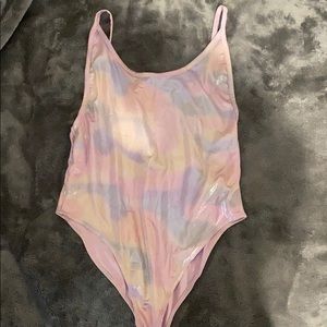 metallic purple bodysuit